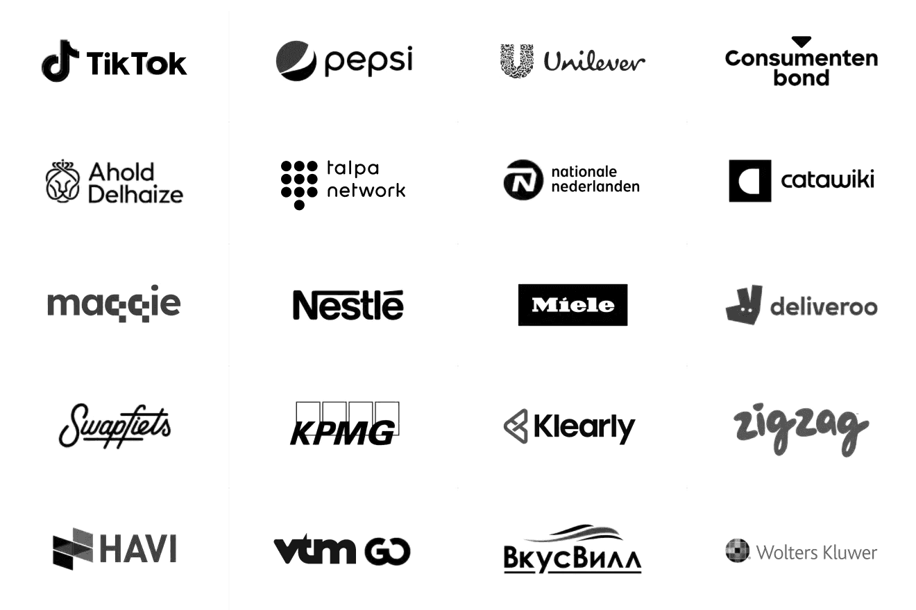Client logos including TikTok, Pepsi, Unilever, KPMG, and more