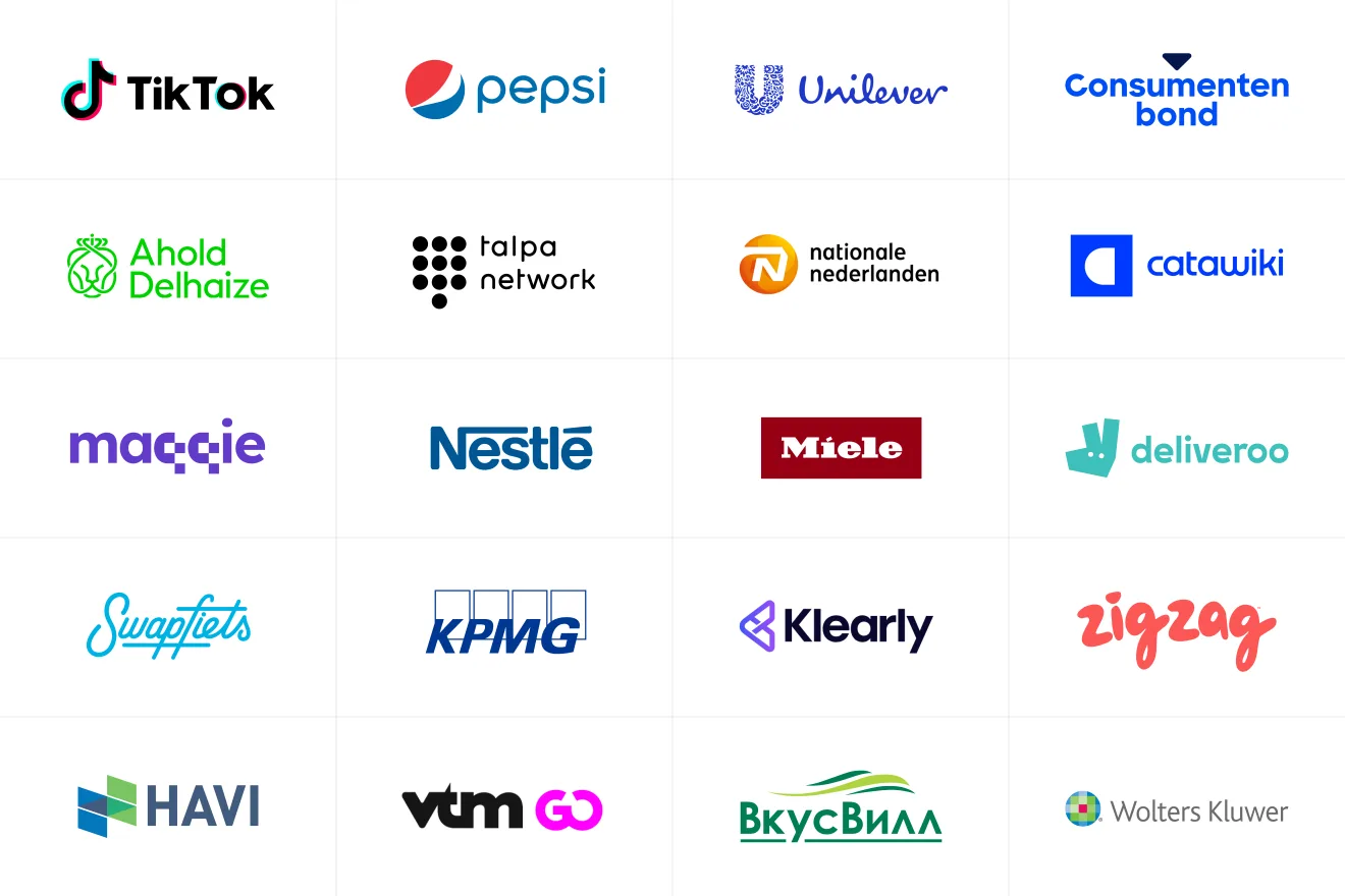 Klantlogo's o.a. TikTok, Pepsi, Unilever, Miele, Deliveroo en meer