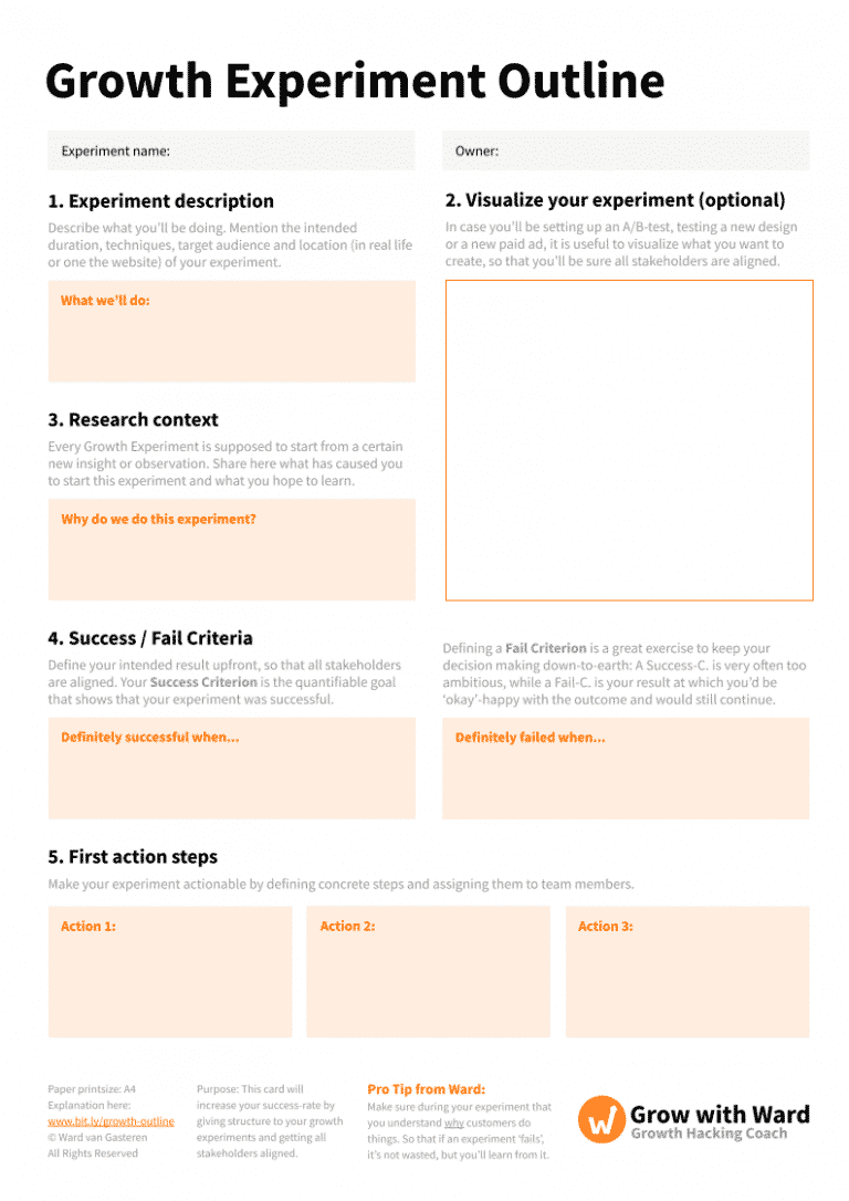 Growth Experiment Outline Card by Ward van Gasteren